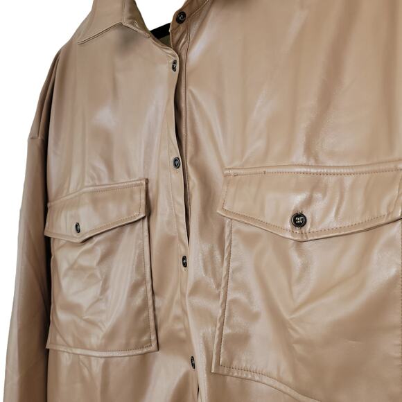 HYFVE Oversized Vegan Leather Button Up Long Sleeve Brown Jacket Women Sz L - Picture 8 of 10